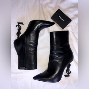 Saint Laurent Opyum Bootie Black Leather YSL Heel Size 36.5